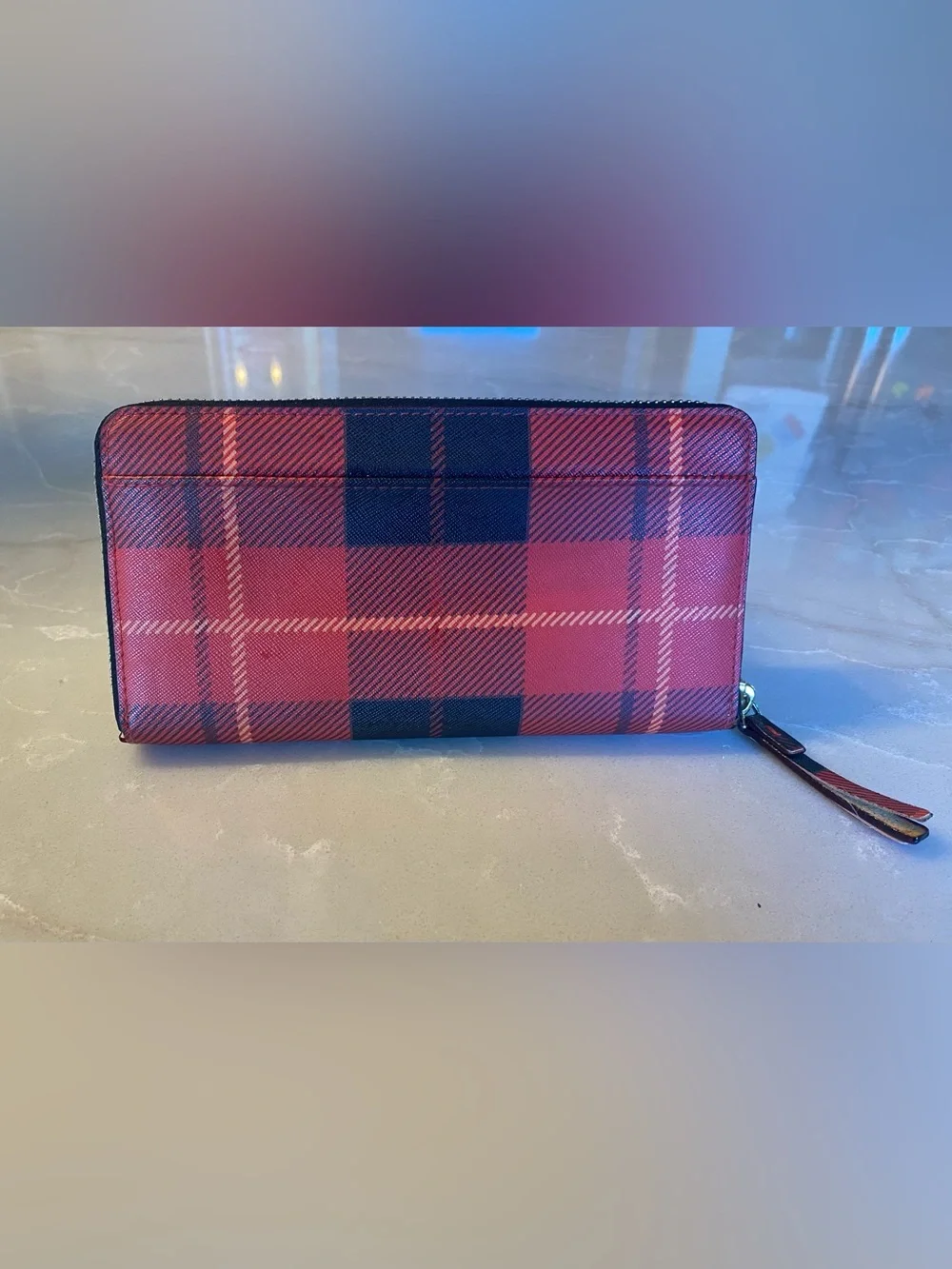 Kate Spade Laurel Way Travel Plaid Zip Around Wallet - Red and black - fall